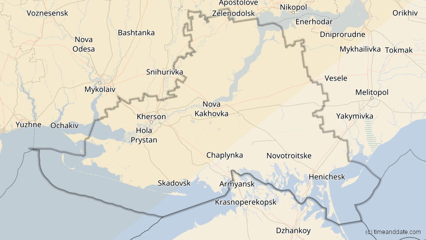 A map of Cherson, Ukraine, showing the path of the 18. Feb 2091 Partielle Sonnenfinsternis
