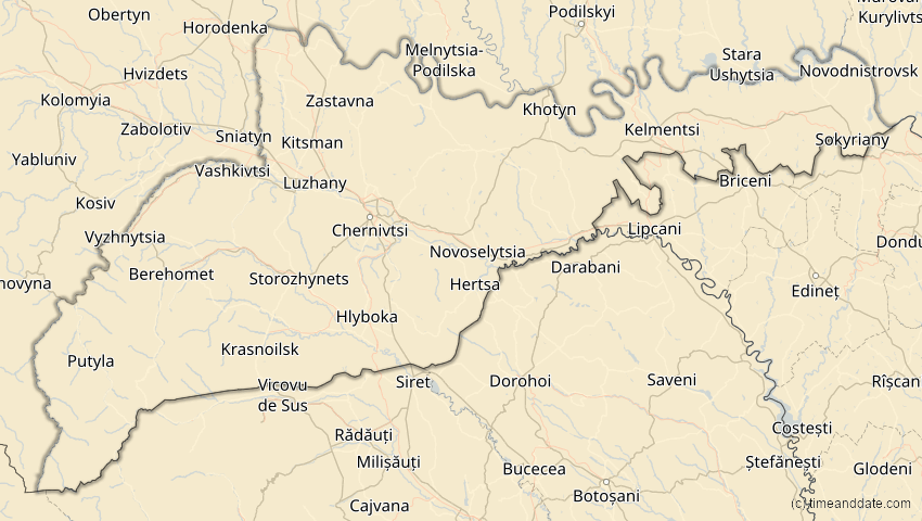 A map of Tscherniwzi, Ukraine, showing the path of the 18. Feb 2091 Partielle Sonnenfinsternis