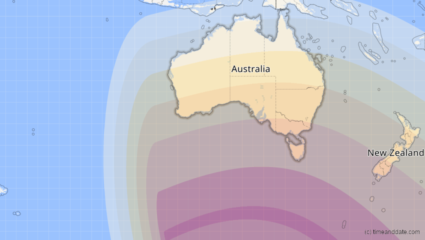 A map of Australien, showing the path of the 15. Aug 2091 Totale Sonnenfinsternis