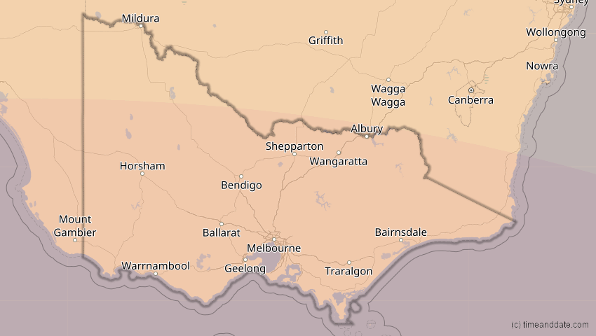 A map of Victoria, Australien, showing the path of the 15. Aug 2091 Totale Sonnenfinsternis