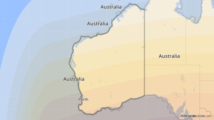 A map of Western Australia, Australien, showing the path of the 15. Aug 2091 Totale Sonnenfinsternis