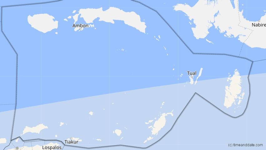 A map of Maluku, Indonesien, showing the path of the 15. Aug 2091 Totale Sonnenfinsternis