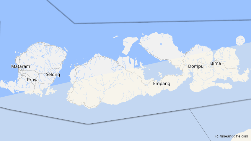 A map of Nusa Tenggara Barat, Indonesien, showing the path of the 15. Aug 2091 Totale Sonnenfinsternis
