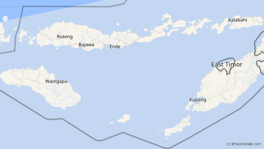 A map of Nusa Tenggara Timur, Indonesien, showing the path of the 15. Aug 2091 Totale Sonnenfinsternis