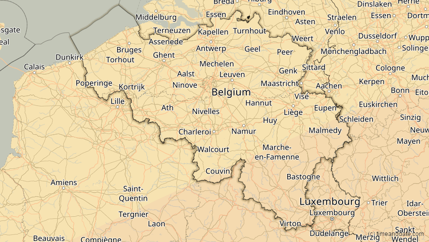 A map of Belgien, showing the path of the 7. Feb 2092 Ringförmige Sonnenfinsternis