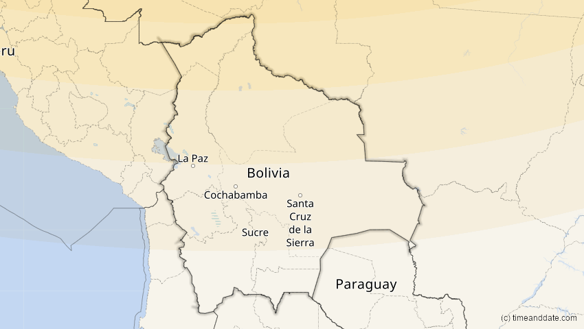 A map of Bolivien, showing the path of the 7. Feb 2092 Ringförmige Sonnenfinsternis