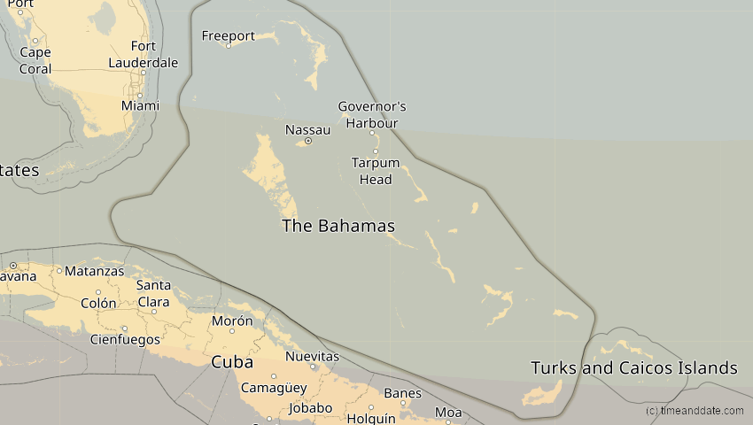 A map of Bahamas, showing the path of the 7. Feb 2092 Ringförmige Sonnenfinsternis