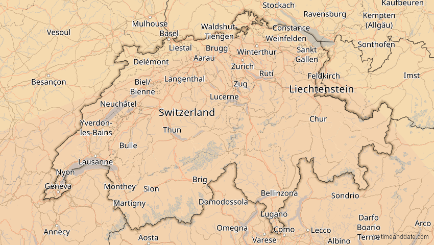 A map of Schweiz, showing the path of the 7. Feb 2092 Ringförmige Sonnenfinsternis