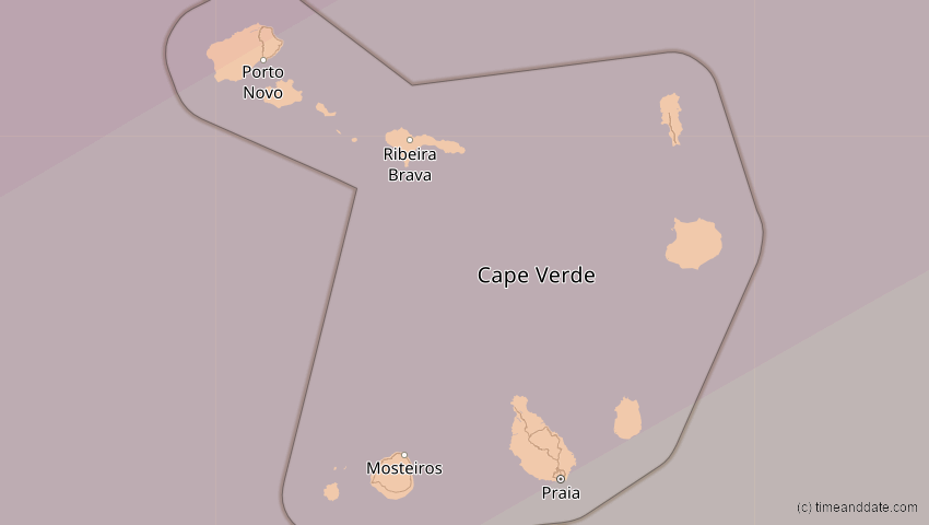 A map of Cabo Verde, showing the path of the 7. Feb 2092 Ringförmige Sonnenfinsternis