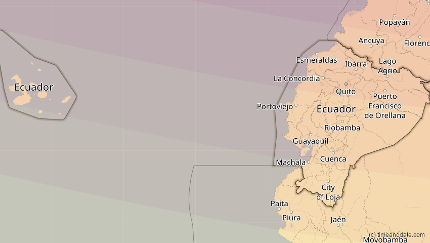 A map of Ecuador, showing the path of the 7. Feb 2092 Ringförmige Sonnenfinsternis