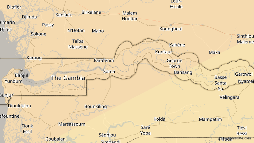 A map of Gambia, showing the path of the 7. Feb 2092 Ringförmige Sonnenfinsternis