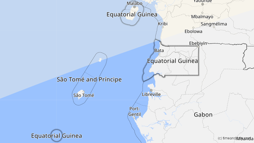 A map of Äquatorialguinea, showing the path of the 7. Feb 2092 Ringförmige Sonnenfinsternis