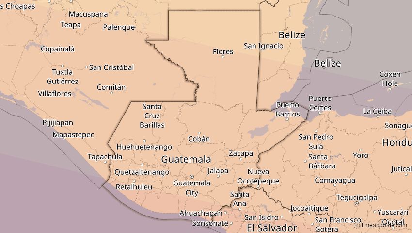 A map of Guatemala, showing the path of the 7. Feb 2092 Ringförmige Sonnenfinsternis
