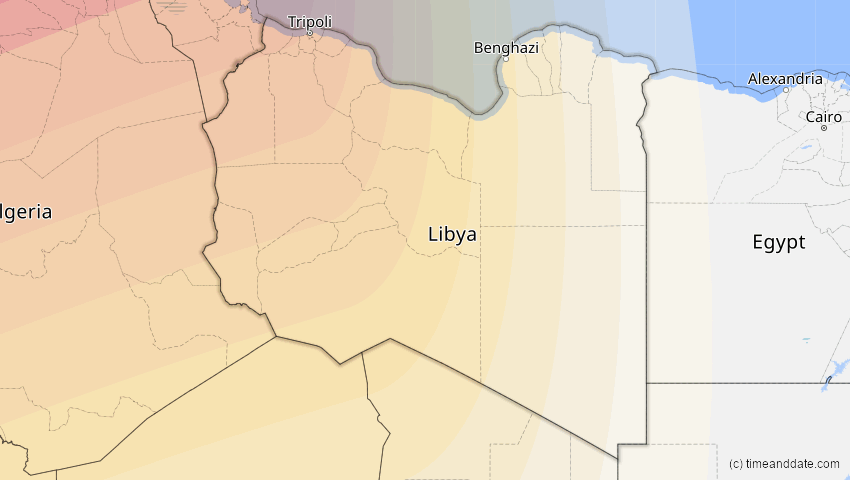 A map of Libyen, showing the path of the 7. Feb 2092 Ringförmige Sonnenfinsternis