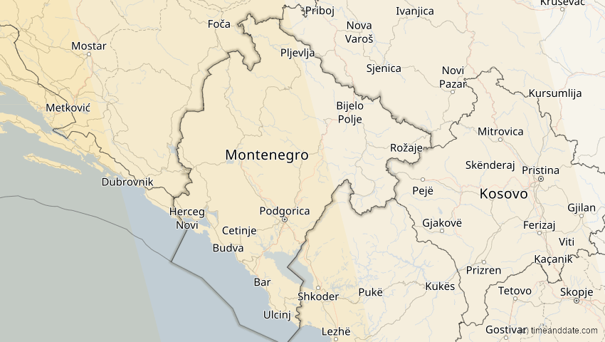 A map of Montenegro, showing the path of the 7. Feb 2092 Ringförmige Sonnenfinsternis