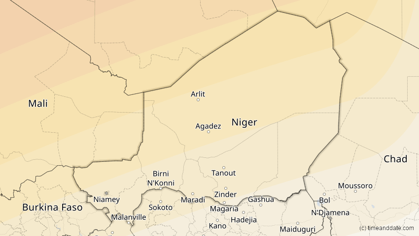 A map of Niger, showing the path of the 7. Feb 2092 Ringförmige Sonnenfinsternis
