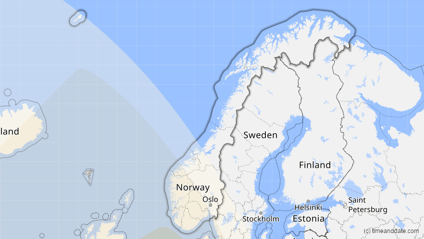 A map of Norwegen, showing the path of the 7. Feb 2092 Ringförmige Sonnenfinsternis
