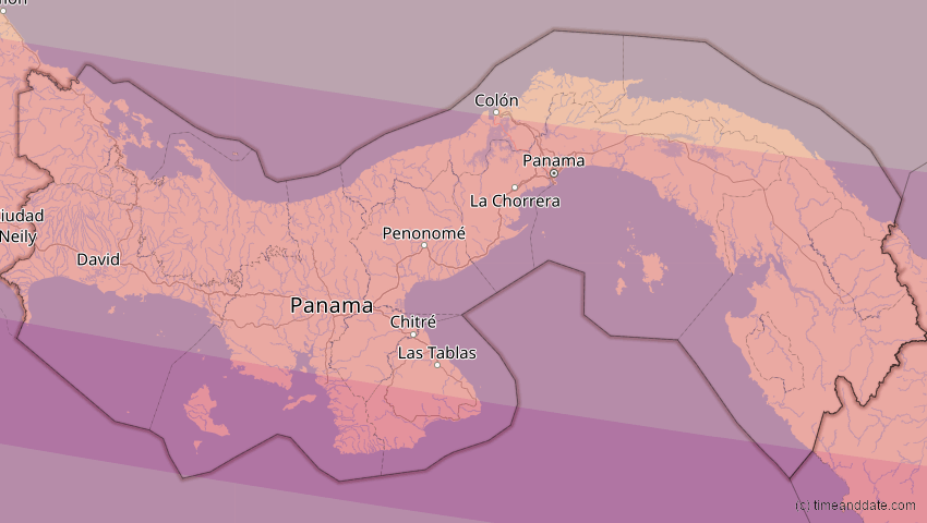 A map of Panama, showing the path of the 7. Feb 2092 Ringförmige Sonnenfinsternis