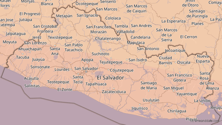 A map of El Salvador, showing the path of the 7. Feb 2092 Ringförmige Sonnenfinsternis
