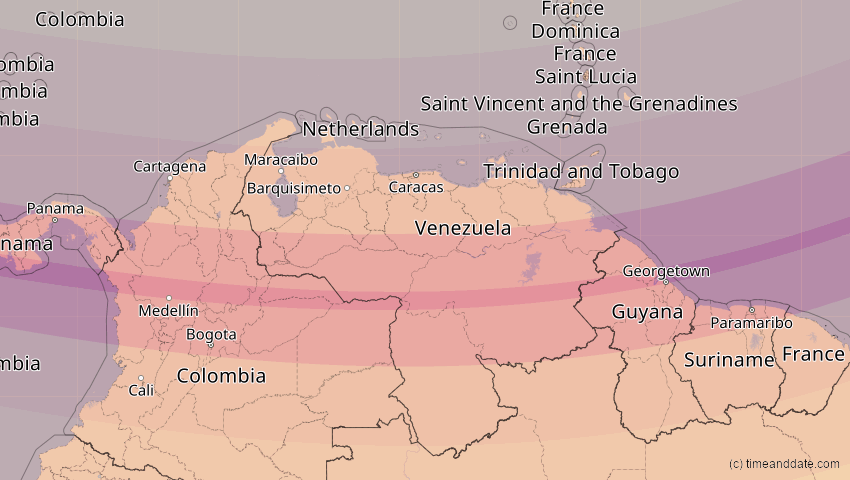 A map of Venezuela, showing the path of the 7. Feb 2092 Ringförmige Sonnenfinsternis