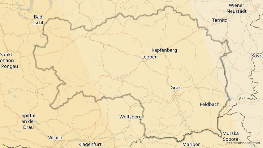 A map of Steiermark, Österreich, showing the path of the 7. Feb 2092 Ringförmige Sonnenfinsternis