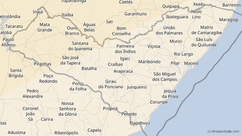 A map of Alagoas, Brasilien, showing the path of the 7. Feb 2092 Ringförmige Sonnenfinsternis