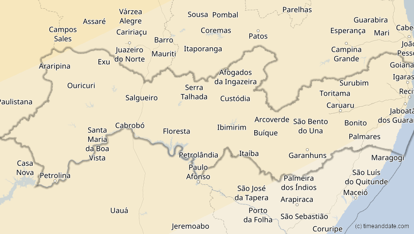 A map of Pernambuco, Brasilien, showing the path of the 7. Feb 2092 Ringförmige Sonnenfinsternis