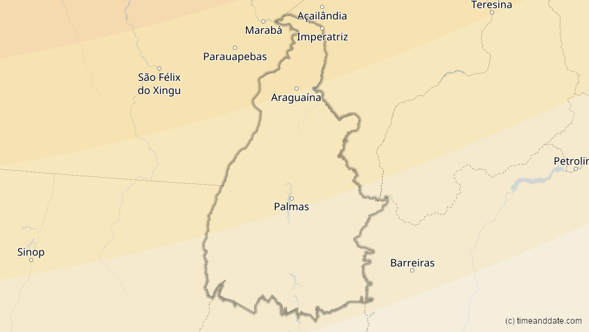 A map of Tocantins, Brasilien, showing the path of the 7. Feb 2092 Ringförmige Sonnenfinsternis