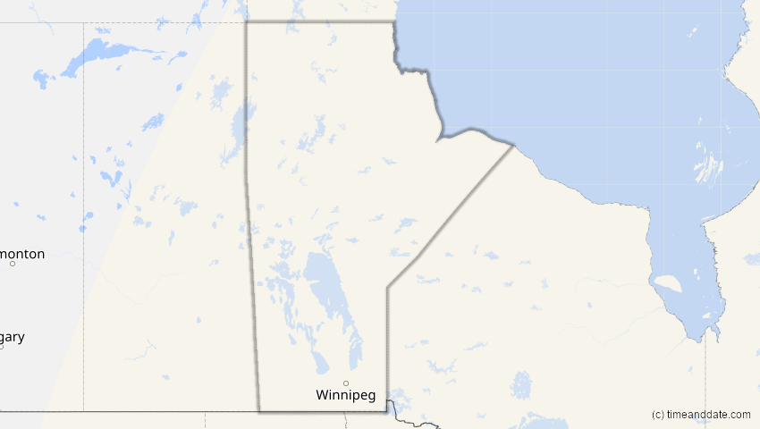 A map of Manitoba, Kanada, showing the path of the 7. Feb 2092 Ringförmige Sonnenfinsternis