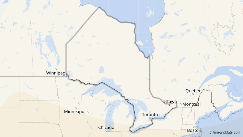 A map of Ontario, Kanada, showing the path of the 7. Feb 2092 Ringförmige Sonnenfinsternis