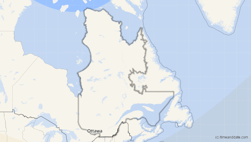 A map of Québec, Kanada, showing the path of the 7. Feb 2092 Ringförmige Sonnenfinsternis
