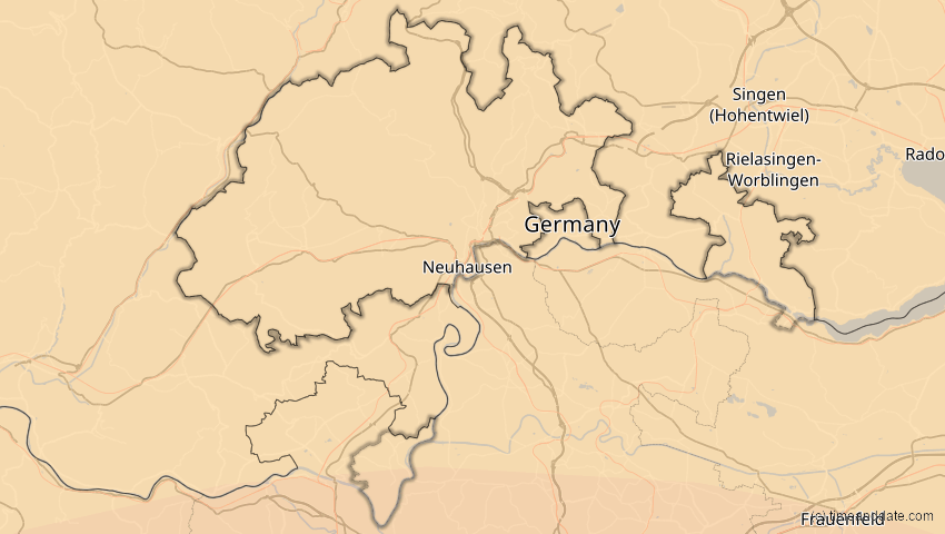 A map of Schaffhausen, Schweiz, showing the path of the 7. Feb 2092 Ringförmige Sonnenfinsternis