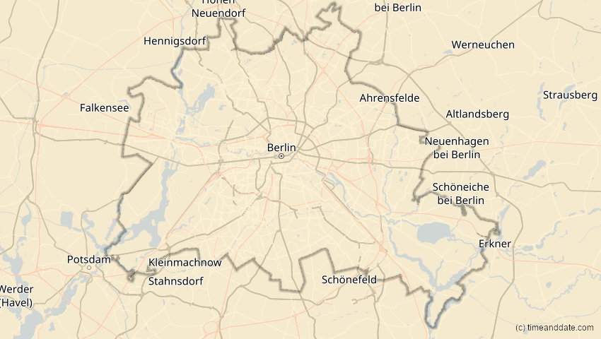 A map of Berlin, Deutschland, showing the path of the 7. Feb 2092 Ringförmige Sonnenfinsternis