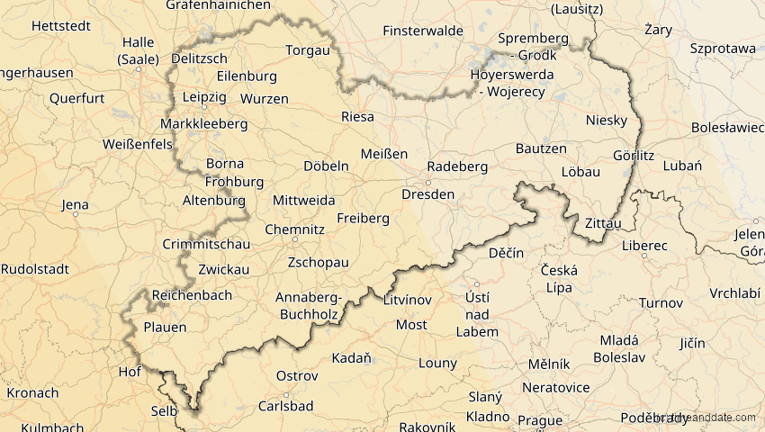 A map of Sachsen, Deutschland, showing the path of the 7. Feb 2092 Ringförmige Sonnenfinsternis