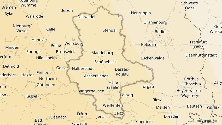 A map of Sachsen-Anhalt, Deutschland, showing the path of the 7. Feb 2092 Ringförmige Sonnenfinsternis
