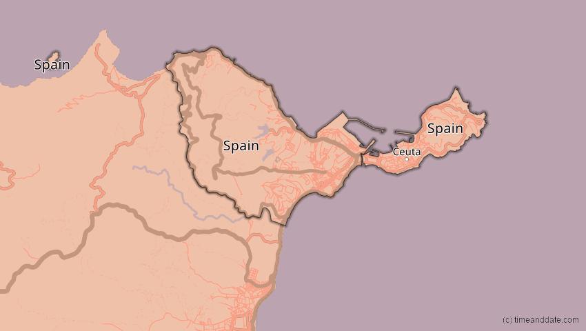A map of Ceuta, Spanien, showing the path of the 7. Feb 2092 Ringförmige Sonnenfinsternis