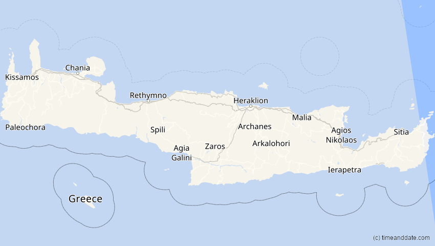 A map of Kreta, Griechenland, showing the path of the 7. Feb 2092 Ringförmige Sonnenfinsternis