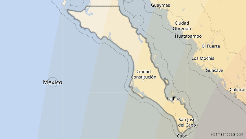 A map of Baja California Sur, Mexiko, showing the path of the 7. Feb 2092 Ringförmige Sonnenfinsternis