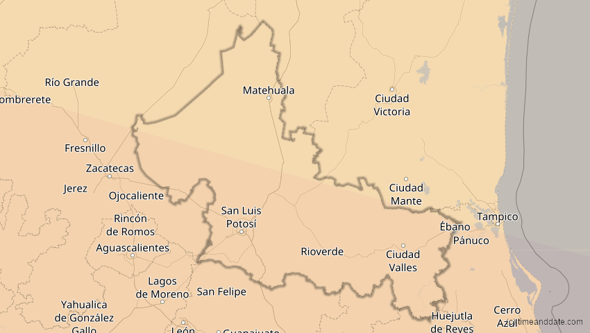 A map of San Luis Potosí, Mexiko, showing the path of the 7. Feb 2092 Ringförmige Sonnenfinsternis