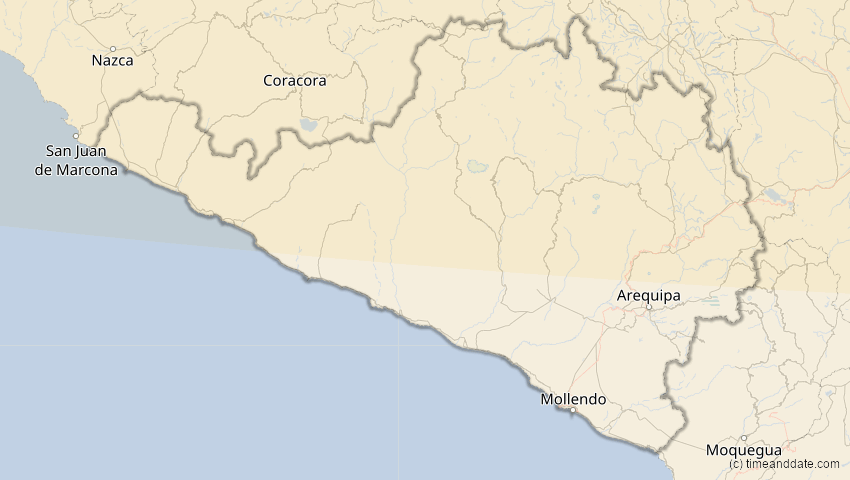A map of Arequipa, Peru, showing the path of the 7. Feb 2092 Ringförmige Sonnenfinsternis