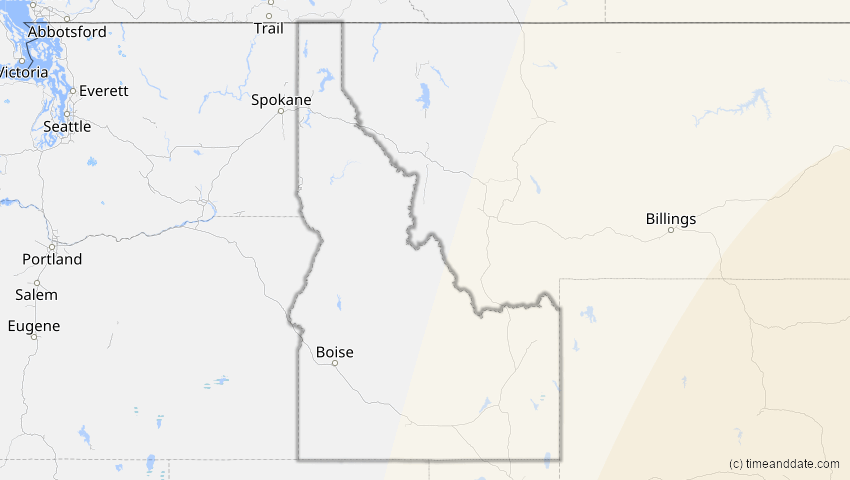 A map of Idaho, USA, showing the path of the 7. Feb 2092 Ringförmige Sonnenfinsternis