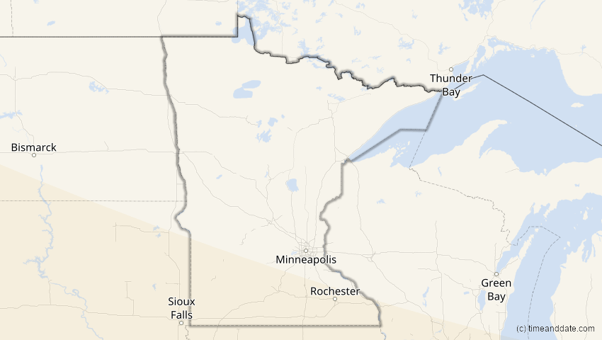 A map of Minnesota, USA, showing the path of the 7. Feb 2092 Ringförmige Sonnenfinsternis