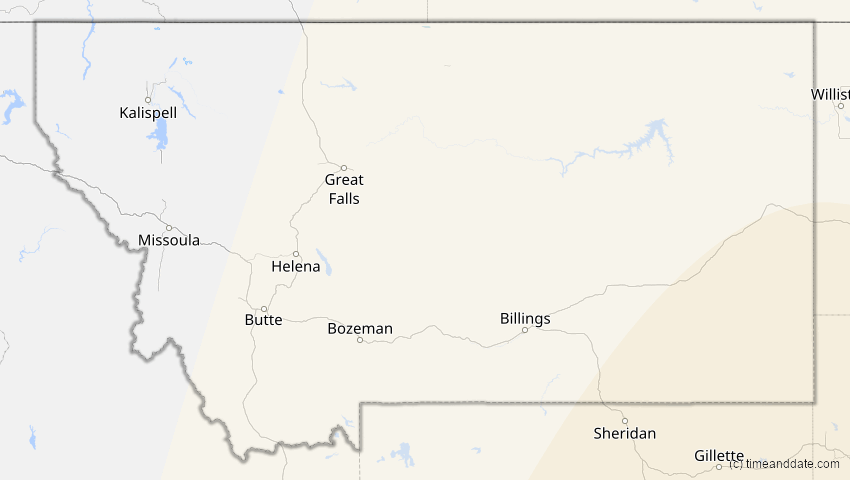 A map of Montana, USA, showing the path of the 7. Feb 2092 Ringförmige Sonnenfinsternis