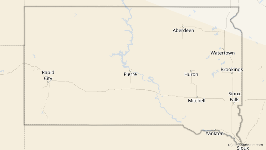 A map of South Dakota, USA, showing the path of the 7. Feb 2092 Ringförmige Sonnenfinsternis