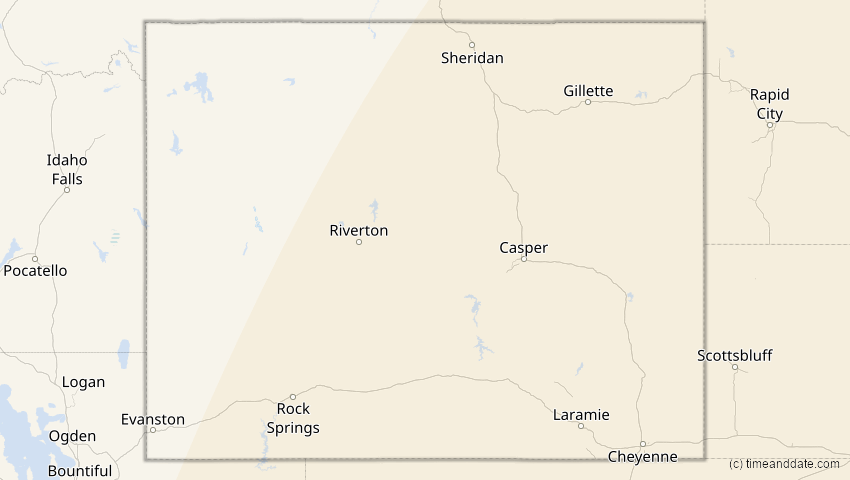 A map of Wyoming, USA, showing the path of the 7. Feb 2092 Ringförmige Sonnenfinsternis