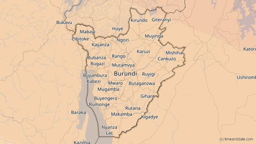 A map of Burundi, showing the path of the 3. Aug 2092 Ringförmige Sonnenfinsternis