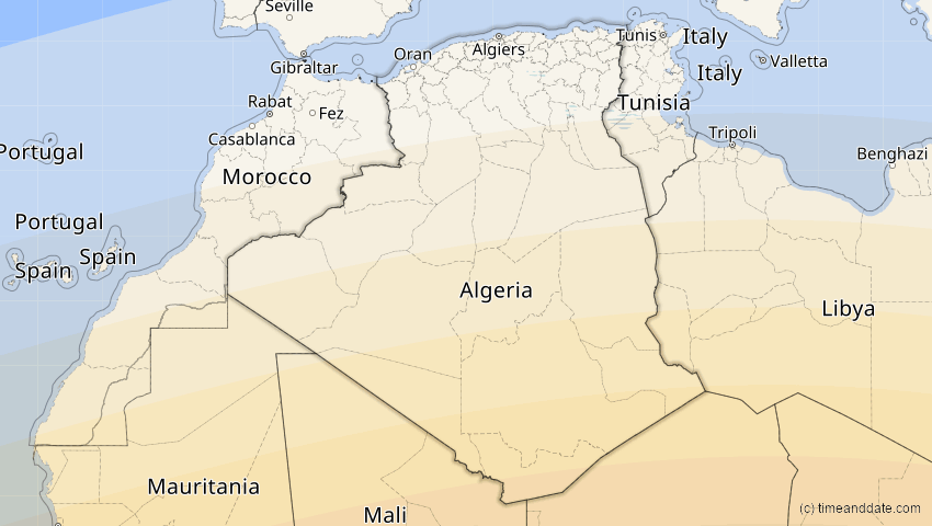 A map of Algerien, showing the path of the 3. Aug 2092 Ringförmige Sonnenfinsternis