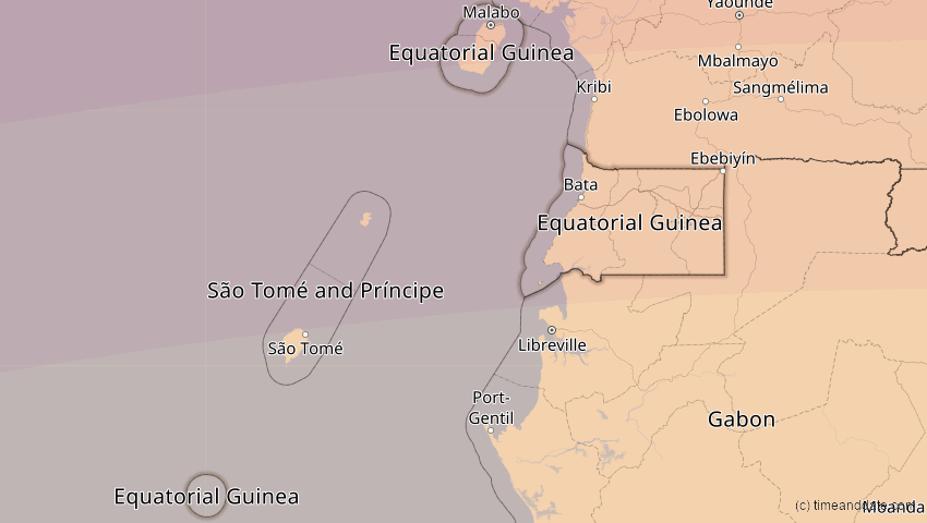 A map of Äquatorialguinea, showing the path of the 3. Aug 2092 Ringförmige Sonnenfinsternis