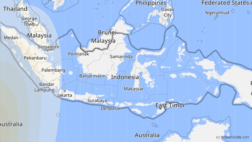 A map of Indonesien, showing the path of the 3. Aug 2092 Ringförmige Sonnenfinsternis