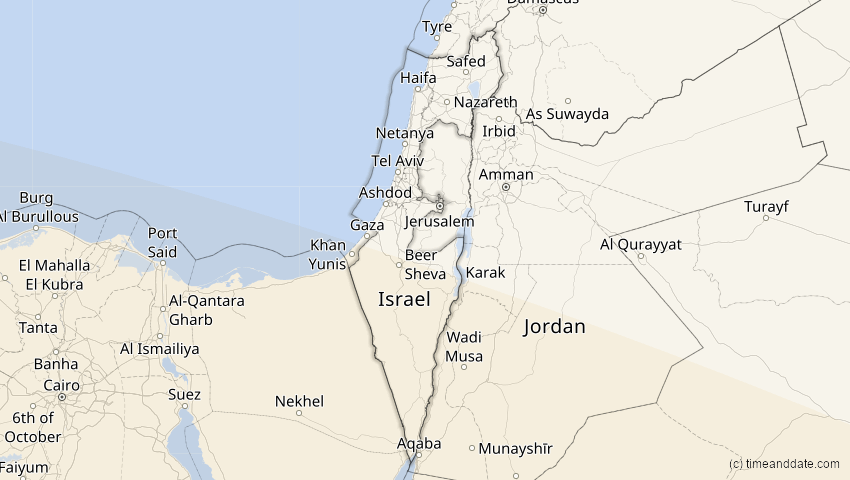 A map of Israel, showing the path of the 3. Aug 2092 Ringförmige Sonnenfinsternis